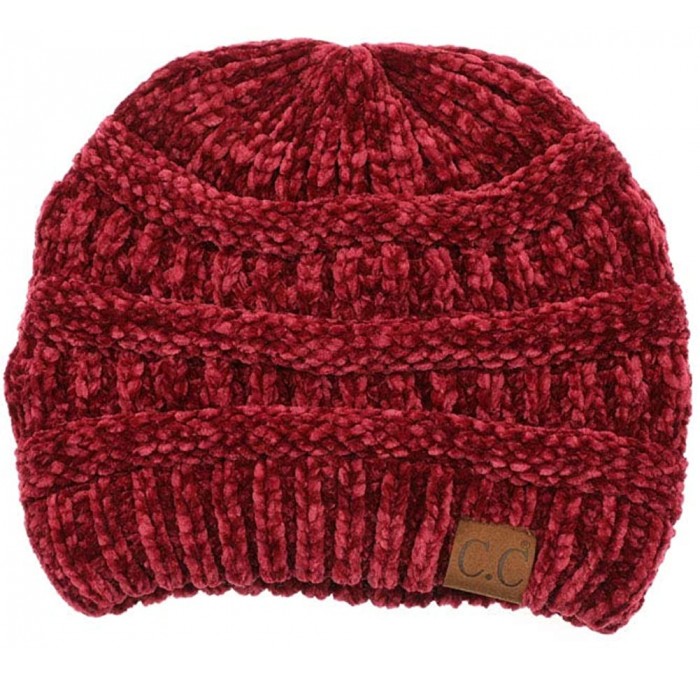 Skullies & Beanies Soft Warm Solid Color Ribbed Chenille Unisex Beanie - Burgundy - CE18INGDX7I $25.57