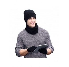 Skullies & Beanies Winter Beanie Hat + Scarf + Touch Screen Gloves 3 in 1 Set Unisex 3 Pieces Warm Set for Men Women - Black ...