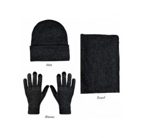 Skullies & Beanies Winter Beanie Hat + Scarf + Touch Screen Gloves 3 in 1 Set Unisex 3 Pieces Warm Set for Men Women - Black ...