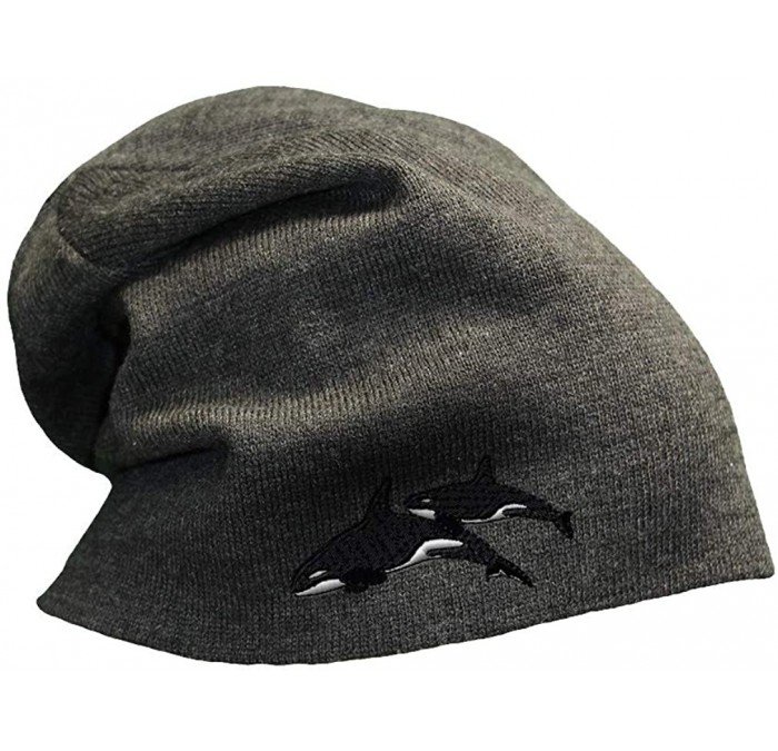 Skullies & Beanies Custom Slouchy Beanie Killer Whales Embroidery Skull Cap Hats for Men & Women - Dark Grey - CI18A58ALDU $3...