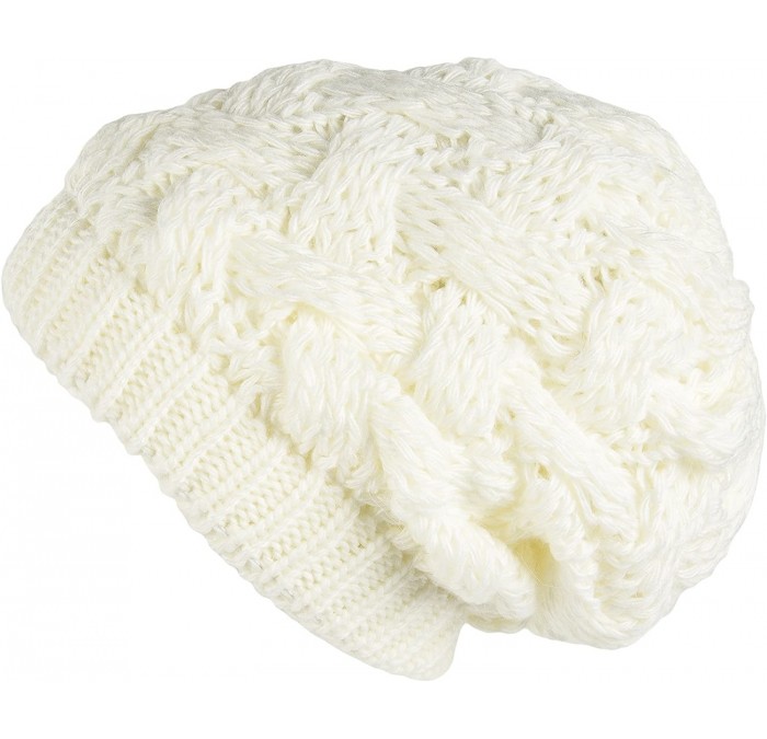 Skullies & Beanies Cable Knit Slouchy Chunky Oversized Soft Warm Winter Beanie Hat - White - CB186Q09Y9A $22.66