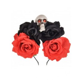 Headbands Halloween Skull Rose Flower Headband Hair Hoop Cosplay Day of the Dead Hairband Accessory - Red and Black - CI18WS4...
