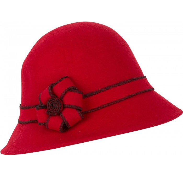 Bucket Hats 20M Molly Vintage Style Wool Cloche Hat - Red - One Size - CO11KI25QID $23.55