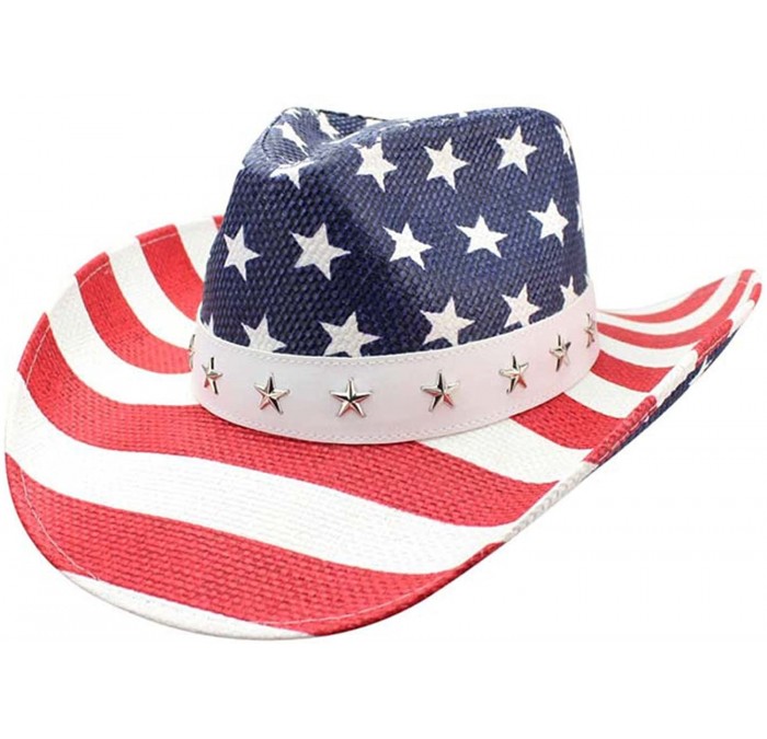 Cowboy Hats Red White and Blue Star Studded Straw Cowboy Hat - CP17YLW09OZ $44.31