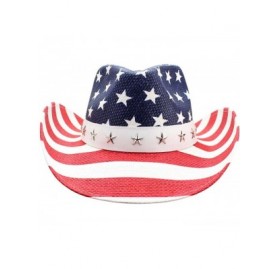 Cowboy Hats Red White and Blue Star Studded Straw Cowboy Hat - CP17YLW09OZ $20.41