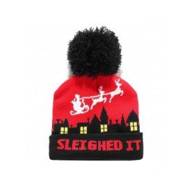 Skullies & Beanies Adult Fashion Cuffed Knit Ugly Christmas Beanie Hat - Red Black(122) - CL18ZGCI92I $12.37