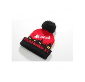 Skullies & Beanies Adult Fashion Cuffed Knit Ugly Christmas Beanie Hat - Red Black(122) - CL18ZGCI92I $12.37