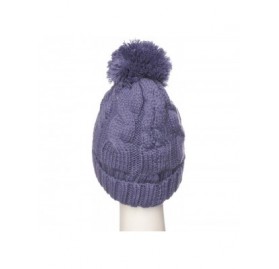 Skullies & Beanies Women Chunky Soft Strech Cable Knit Pom Pom Beanie Sherpa Fleece Lined - Denim Blue - CE18KKNA6IS $11.82