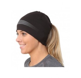 Skullies & Beanies Ponytail Hat - Adrenaline Series - Women's Running Beanie with Reflective Accents - Black Skull Cap - CL12...