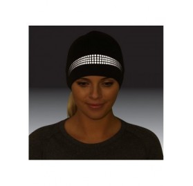 Skullies & Beanies Ponytail Hat - Adrenaline Series - Women's Running Beanie with Reflective Accents - Black Skull Cap - CL12...