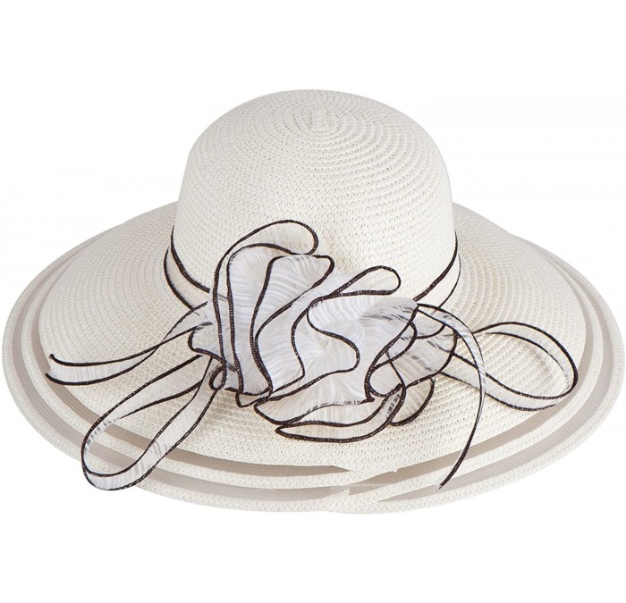 Sun Hats Womens Church Wedding Kentucky Derby Wide Brim Straw Summer Beach Hat A115 - Beige - C511RISF1Z3 $22.71