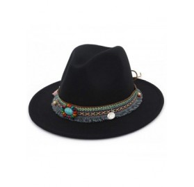 Fedoras Men Women Vintage Felt Fedora Hat Wide Brim Panama Hats with Buckle - B-belt Black - CL18SR5H79X $13.01