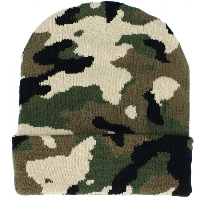 Skullies & Beanies Camouflage Cuff Pull-On Beanie Knit Hat - Lt Camo/Olive - CO18ZHOTTM4 $17.39