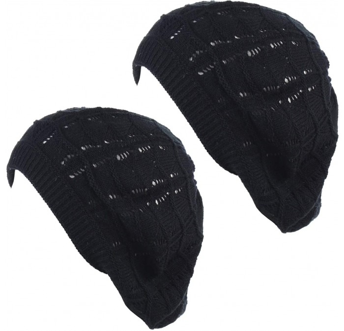 Berets Womens Knit Beanie Beret Hat Lightweight Fashion Accessory Crochet Cutouts - J019bkbk - CY194YGSU9I $33.96