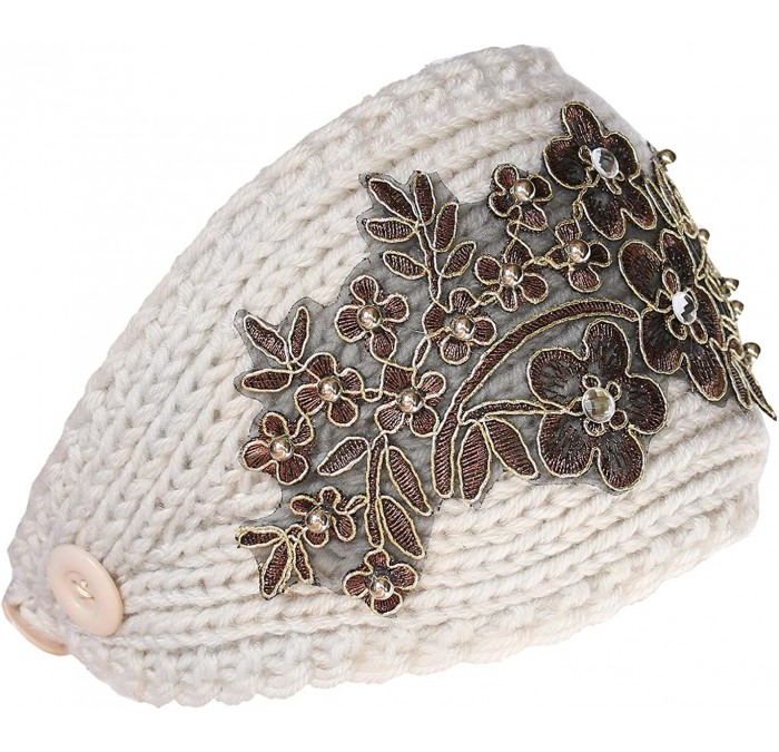 Cold Weather Headbands Winter Headband with Flower Accent - Ivory - C612N1W0XMN $13.76