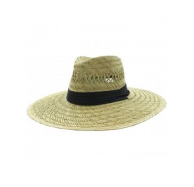 Sun Hats Men's Pierside Wide Brim Straw Sun Hat with Chin Cord - Solid Black Band - CK18474HOOC $20.24