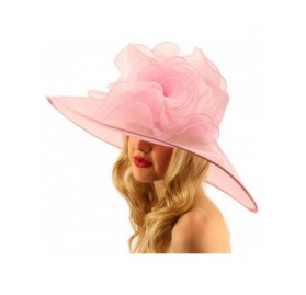 Sun Hats Splendid Edwardian Ruffle Floral Organza Derby Floppy Wide 7" Dress Hat - Pink - CL17X3MHC6K $94.42