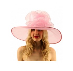 Sun Hats Splendid Edwardian Ruffle Floral Organza Derby Floppy Wide 7" Dress Hat - Pink - CL17X3MHC6K $94.42