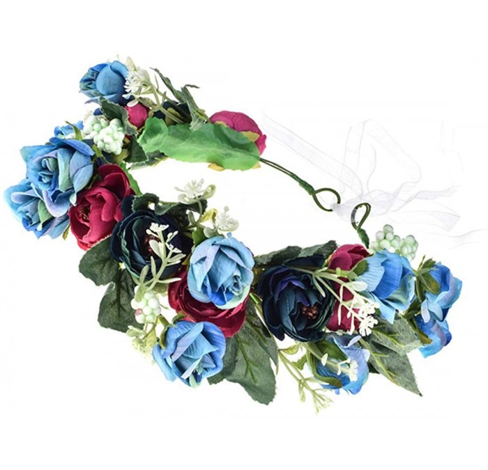 Headbands Beautiful Women's Floral Crown Hair Accessory Flower Crown Flower Headband - Green Leaf Blue Red Blackish Green - C...