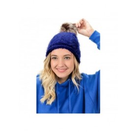 Skullies & Beanies Women/Men's Winter Fur Ball Pompom Beanie Cozy Knit Hat - 404 Navy + Free Gift - CG187WZZIOE $13.08