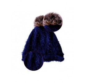 Skullies & Beanies Women/Men's Winter Fur Ball Pompom Beanie Cozy Knit Hat - 404 Navy + Free Gift - CG187WZZIOE $13.08