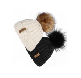 Skullies & Beanies Womens Winter Knitted Beanie Hat with Faux Fur Pom 2 Packs Warm Knit Skull Cap Beanie for Women - CL18UWOR...