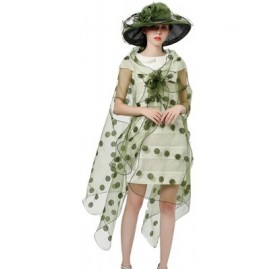 Sun Hats Women Race Hats Organza Hat with Ruffles Feathers - Green Dot - CU18447KY7M $33.62