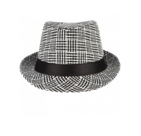 Fedoras Men Vintage Sun Hat Short Brim Plaid Wool Fedoras Trilby Jazz Cap - Black - C418E6W5ZAU $7.80