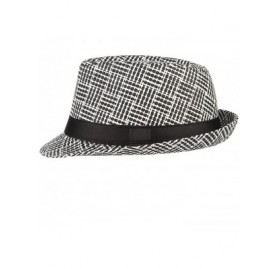 Fedoras Men Vintage Sun Hat Short Brim Plaid Wool Fedoras Trilby Jazz Cap - Black - C418E6W5ZAU $7.80