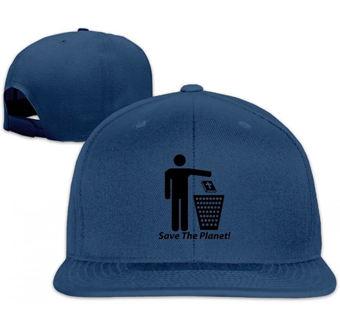 Skullies & Beanies Cap Save The Planet Funny Atheist Drawing - Navy - C21887NNHYG $33.73