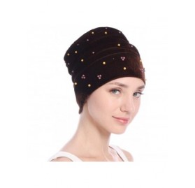 Skullies & Beanies Women Hearwear Velvet Hat Muslim Ruffle Cancer Chemo Beanie Wrap Cap - Coffee - C418I3I3GZQ $9.14