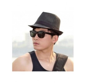 Fedoras Straw Panama Hat Short Brim Trilby Fedora Hat Summer Beach Sun Hats Women Men - 03-black - CX194HS6HUG $17.91