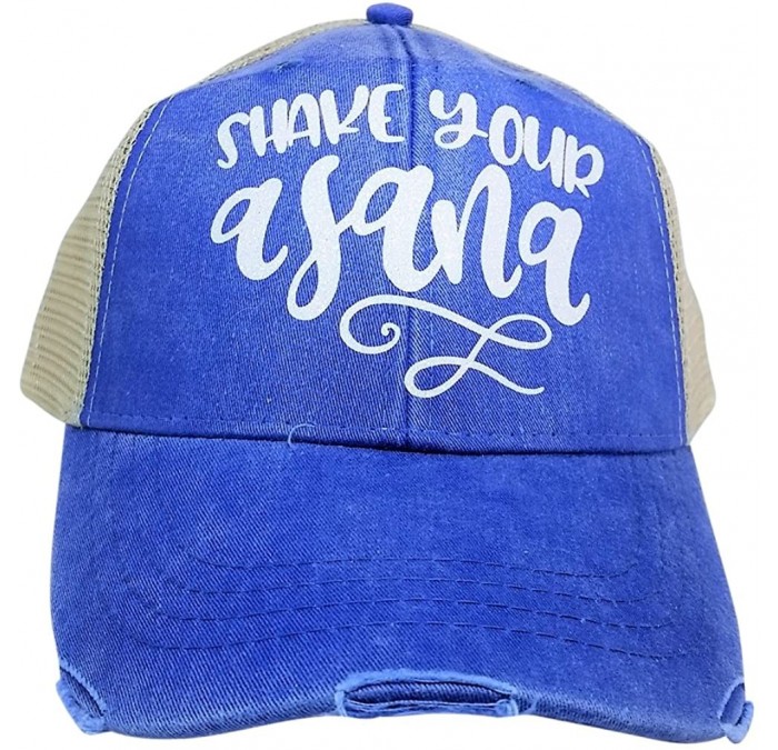Baseball Caps Women's- Yoga- Shake Your Asana Bling Trucker Style Baseball Cap - Blue/White - CG187QSDMTI $17.11