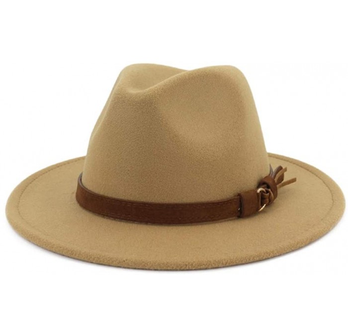 Fedoras Unisex Wide Brim Felt Fedora Hats Men Women Panama Trilby Hat with Band - Camel - CC18KR4K6M8 $33.90