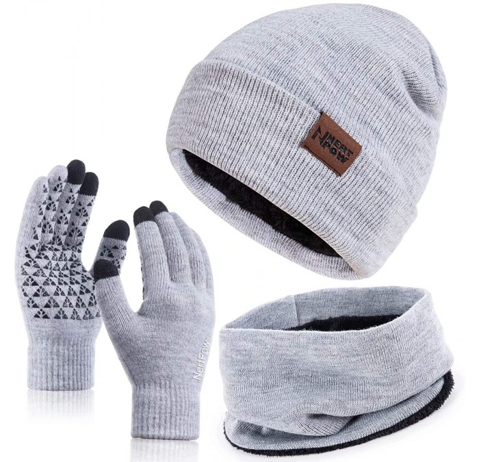 Skullies & Beanies Winter Beanie Gloves Touchscreen Infitiny - Gloves&beanie&scarf Light Gray White - CR18XNQNYMU $23.30