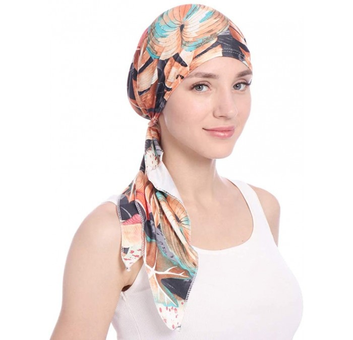 Skullies & Beanies Women Pre-Tied Head Scarves Floral Muslim Cap Turban Hat Bandana Headwrap - Style-2 - CM18SQYT3EM $28.54