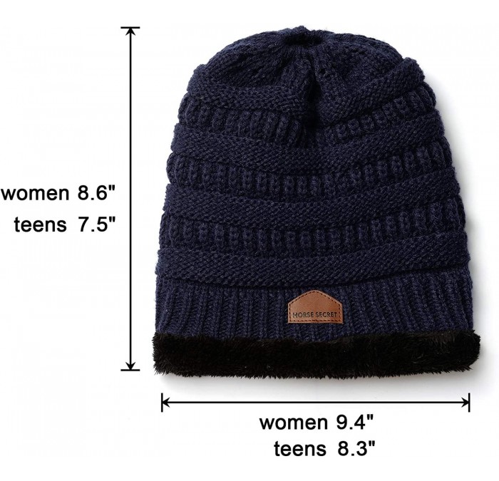 Womens Ponytail Beanie Hats Warm Fuzzy Lined Soft Stretch Cable Knit ...
