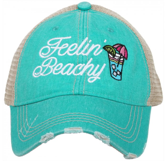Baseball Caps Feelin' Beachy Baseball Hat - Trucker Hat for Women - Stylish Cute Beach Hats for Women - Teal - CU18ONLCG0U $5...