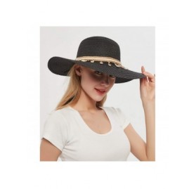 Sun Hats Womens Beach Straw Hat Wide Brim Summer UV Hat UPF 50+ Floppy Foldable Roll up Cap Sun Hat - Black - CE194OTM40H $11.63