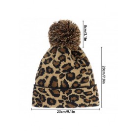 Skullies & Beanies Women Girls Fashion Winter Beanie hat with Leopard Pattern and Fur Pom - Brown - Leopard Pom - C218AWCW24X...