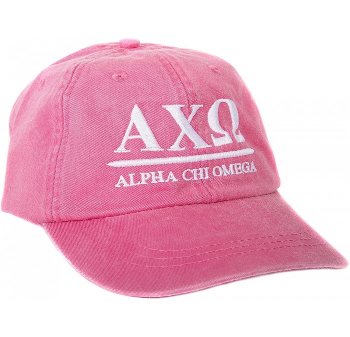 Baseball Caps Alpha Chi Omega (B) Sorority Embroidered Baseball Hat Cap Cursive Name Font AXO - Hot Pink - C618DO7NL2N $16.61