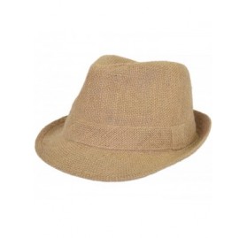 Fedoras Classic Burlap Style Tan Fedora Straw Hat Band Avail - Brown Band - CF11ZQ21DJL $11.49