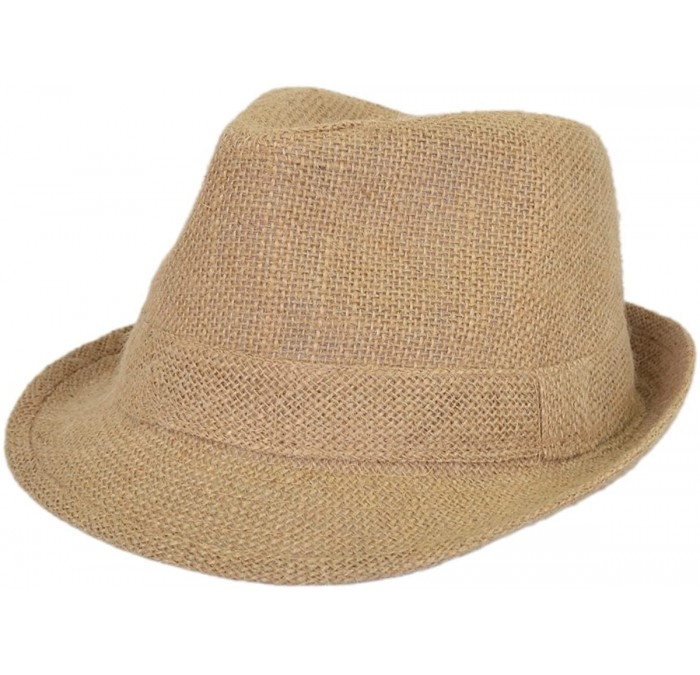 Fedoras Classic Burlap Style Tan Fedora Straw Hat Band Avail - Brown Band - CF11ZQ21DJL $11.49