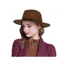 Fedoras Women Fedora Hat Wide Brim Felt hat with Belt Buckle Panama Hat Vintage Jazz Hat - A-brown - CA18IG5CM2A $17.28