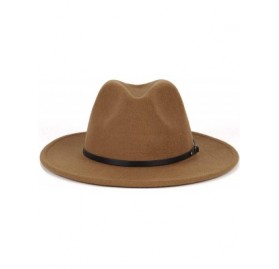 Fedoras Women Fedora Hat Wide Brim Felt hat with Belt Buckle Panama Hat Vintage Jazz Hat - A-brown - CA18IG5CM2A $17.28