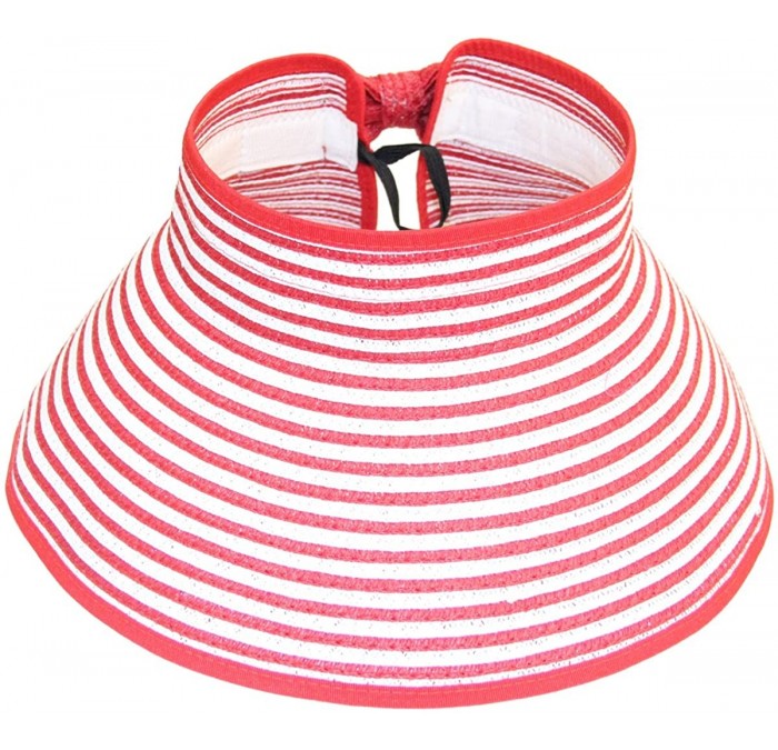 Visors Women's Summer UPF 50+ Packable Roll up Wide Brim Sun Beach Visor Cap Straw Hat. - Stripe-red - C117YGNZAXC $7.21