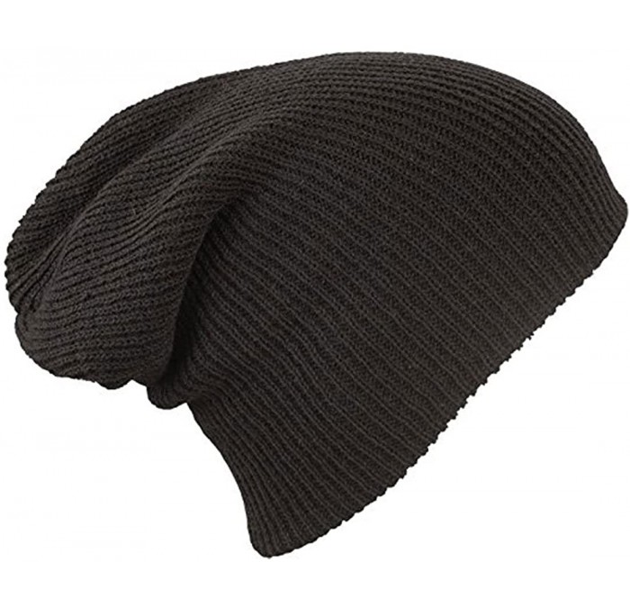 Skullies & Beanies Mens/Woman Knitted Woolly Winter Slouch Beanie Hat - Black - CW12HP9CQYN $8.06