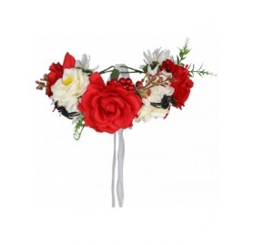 Headbands Adjustable Flower Crown Headband - Women Girl Festival Wedding Party Flower Wreath Headband - Red+cream White - CR1...
