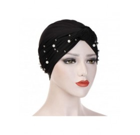 Balaclavas Women Muslim Turban Pearl Hat Bonnet Hijab Headscarf Islamic Chemo Cap - Black - CF18RAYSO9H $10.77