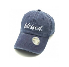Baseball Caps Women's Embroidered Blessed Baseball Cap Adjustable Distressed Vintage Summer Faith Dad Hat - Blessed - Navy - ...
